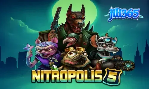 Ang interface ng Nitropolis 5 slot na nagpapakita ng mga karakter at Nitro Reels.